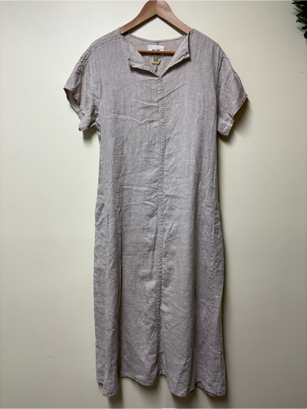 FLAX by Jeanne Engelheart 100% Linen Short Sleeve Dress Beige Natural - Medium